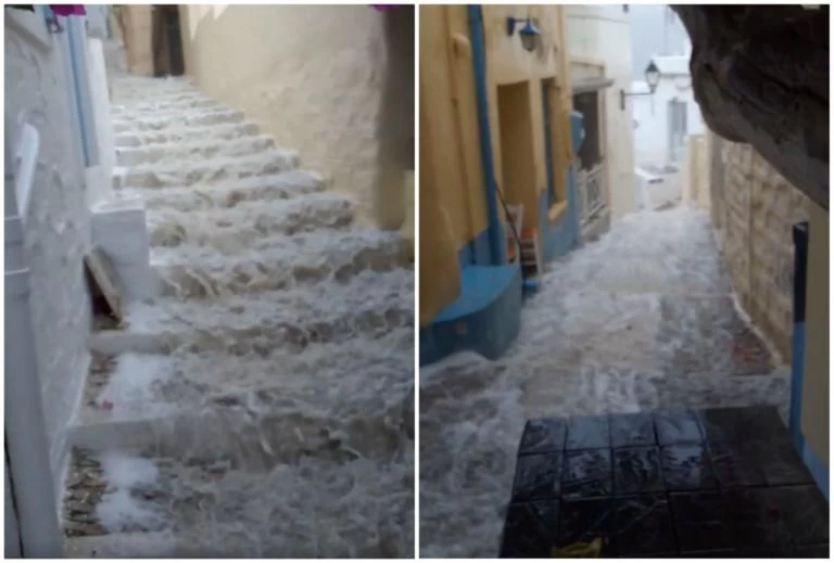 Δείχνει τα «δόντια» του ο Αντίνοος: Οι πρώτες εικόνες από Κυκλάδες και Θεσσαλία – Πλημμύρες και καταρρακτώδεις βροχές!